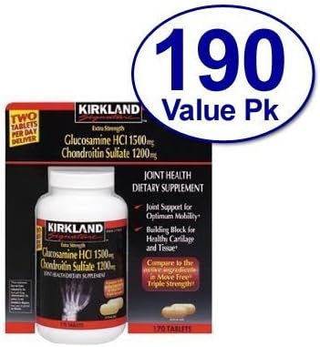Extra Strength Glucosamine HCI 1500mg / Chondroitin Sulfate 1200mg* - 190 Tablets - Compare to Active Ingredients in Move Free Triple Strength by Move Free Generic