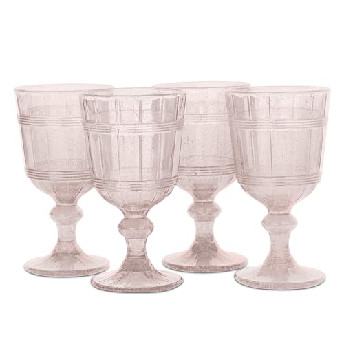 Photo 1 of American Atelier Vintage Wine Glasses | Set of 4 | Wine Goblets | Colored Vintage Style Glassware | Dishwasher Safe | Bubbled Glass | 11-Ounce Capacity (Pink)