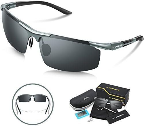 Wobiger Polarized Sports Sunglasses for Men Women Driving Fishing Cycling Running Golf Al-Mg Metal Frame Ultra Light Unbreakable Wayfarer Outdoor Sport Glasses UV Protection (gray)