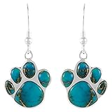 Dog Paw Turquoise Earrings in Sterling Silver & Genuine Turquoise (Teal/Matrix TQ)