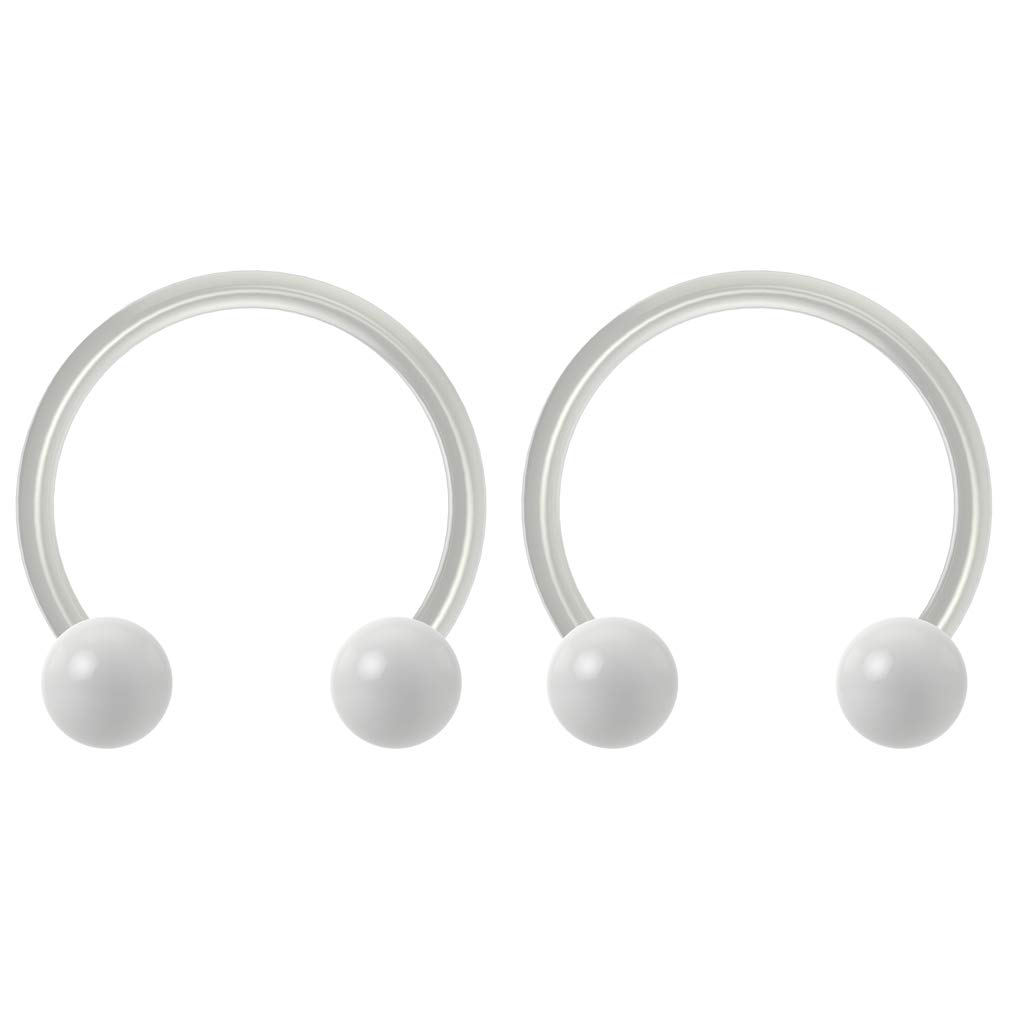 Bling Piercing 2pc 1.2mm 16g Dental-Grade Acrylic White Horseshoe Bar Hoop 3mm Ball Circular Barbells Earrings Cartilage Helix Septum Nose Lip Rings - 10mm
