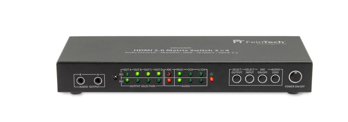 FeinTech VMS02400 HDMI 2.0 Matrix Switch Splitter 2 Inputs 4 Outputs Audio Extractor 4K 60Hz HDR
