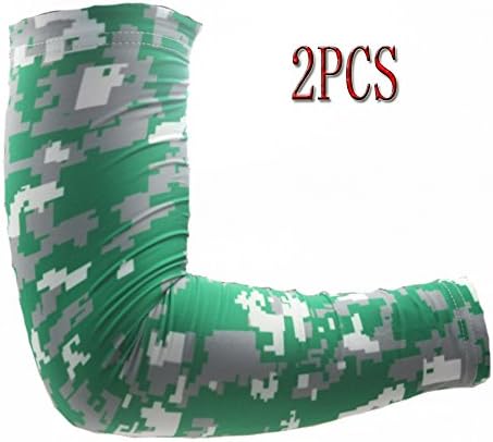Sports Apparel compression Arm Sleeves 2pcs, Men, Women, Youth - Basketball Shooter,Football Basketball Cycling sports (Green/gray/white, Adult Medium)