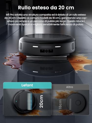 Lefant M5 Pro Robot Vacuum Cleaner with Roller, Suction 18,000 Pa, Clean Water Wash, Self-cleaning 75 °C, Laser Navigation dToF, Self Emptying 120 Days, Carpets, Alexa App