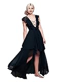 CA Mode Womens Lace Up Ruffles Evening Prom Party High Low Dress, Black, Medium