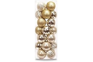 AUXO-FUN 28ct Shatterproof Christmas Ball Ornaments in 4 Classic Finishes for Christmas Tree Decoration (Golden Yellow, 2.36“ Regular Size)