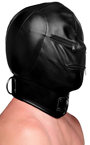 Strict Leather Bondage Hood with Posture Collar and Zippers