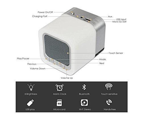 Night Light Bluetooth Speaker, Touch Sensor Bedside Lamps, Wake up Light, Color Changing Dimmable Table Lamp, Digital Alarm Clock Night Light, for Kids and Adult Wireless Speaker with Lights - Thumbnail 2