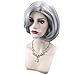 JIYCZK Short Bob Hair Wig Wavy Micro Curly Hair Synthetic Cosplay Daily Party Wig Natural As Real Hair Free Wig Cap 14Inch Silver Gray