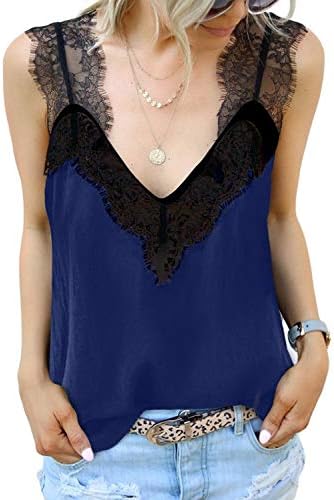 BLENCOT Women's V Neck Lace Strappy Cami Tank Tops Casual Loose Sleeveless Blouse Shirts 1 BLENCOT Women's V Neck Lace Strappy Cami Tank Tops Casual Loose Sleeveless Blouse Shirts