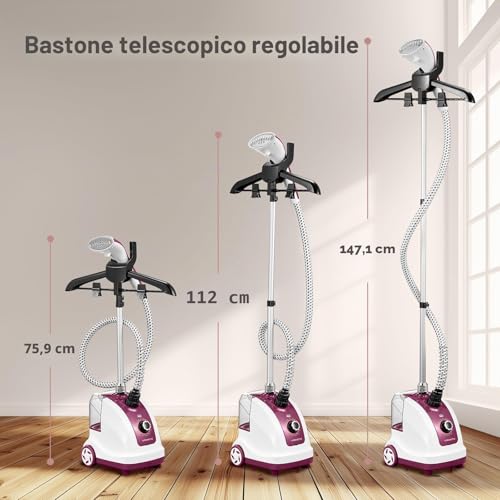 VINATO Vertical Ironing Machine, Vertical Steam Iron with Water Tank, 11 Steam Functions Vertical Ironer, Steam Brush for All Types of Fabrics – 1950W