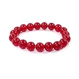 10mm Birthstone Round Bead Beaded Balance Bracelet Semi-precious Stone Stretch Handmade Agate Bangle (Carnelian)