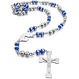 INBLUE Men,Women's Stainless Steel Pendant Necklace Virgin Mary Jesus Christ Cross Rosary Chain