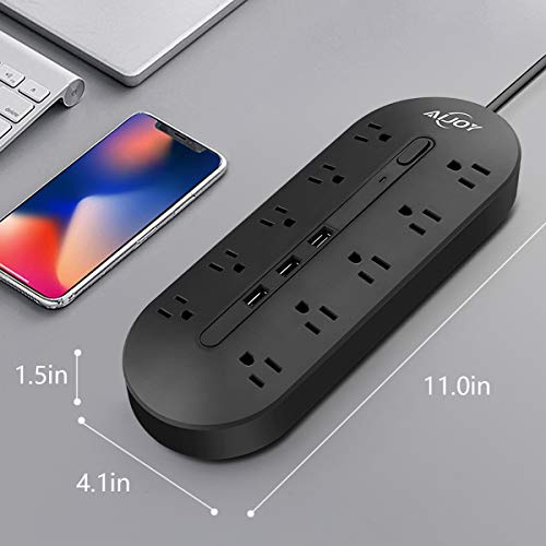AiJoy Surge Protector Power Strip 10FT Extension Cord 10 Outlet 3 USB Fast Charging Ports 0utlet Strip 3000W