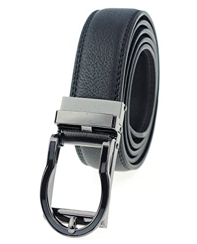 NYFASHION101 Men's Genuine Leather Cut-To-Fit Dress Belt with Automatic Buckle - DS7890, Black, XL