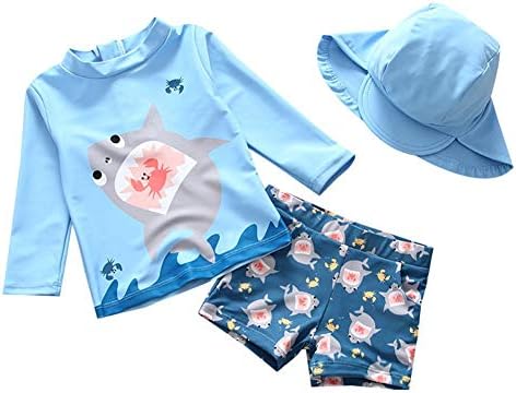 Baby Toddler Boys Two Pieces Swimsuit Set Swimwear Shark Bathing Suit Rash Guards with Hat UPF 50+ FBA
