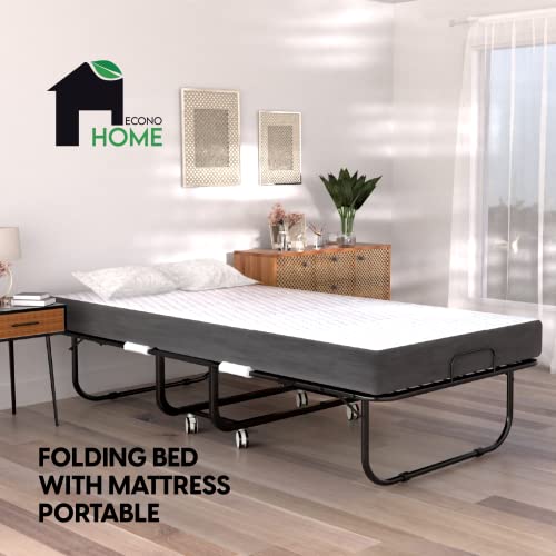 EconoHome Folding Bed with Mattress 75x38 Twin Size Bed Frame