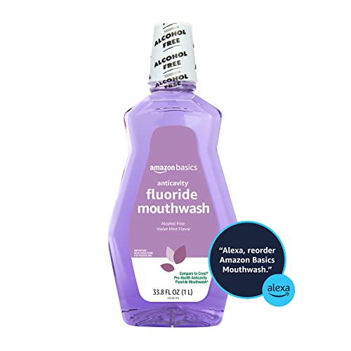 AMAZON BASICS ANTICAVITY FLUORIDE MOUTHWASH, ALCOHOL FREE, VIOLET MINT, 1 LITER, 33.8 FLUID OUNCES, 1-PACK (PREVIOUSLY SOLIMO)