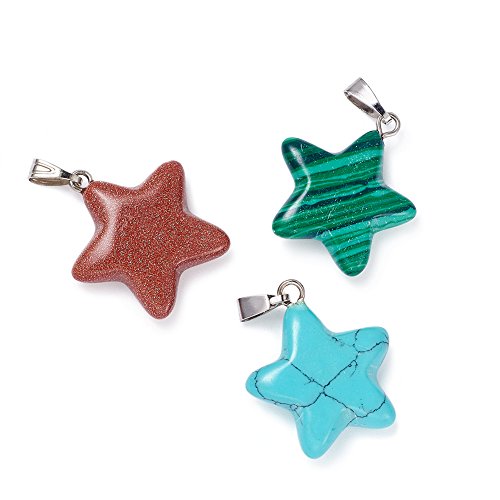 Fashewelry 50PCS Mixed Stone Star Gemstone Pendant Healing Pointed Chakra Crystal Quartz Pendants Charms for Necklace Jewelry Making