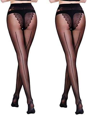 FANCMAE Women's Sheer Control Top Tights Back Seam Compression Pantyhose Socks 2 Pack (Small, Black × 2)