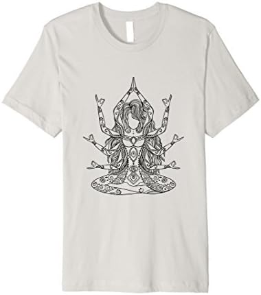 Mens Meditation T-Shirt: Spiritual Girl &amp; Shiva Hindu Deity Black Large Silver