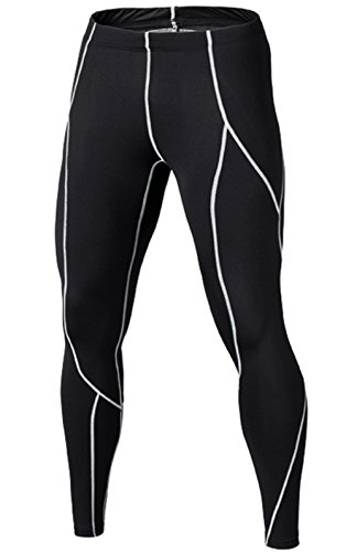 Men's Compression Baselayeror Workout Running Tights Pants and Leggings, , Black-white, US L (Tag Asia XL)