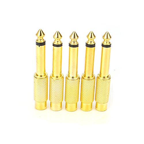 SiYear 6.35mm male Mono Plug 1/4" to RCA Female Audio AUX Male Jack Plug Adapter Gold Plated Connector (5 Pack)