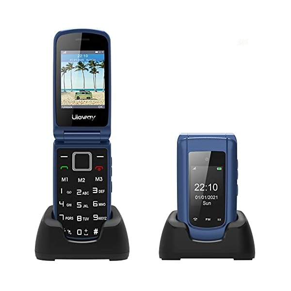 Uleway-Big-Button-Mobile-Phone-for-Elderly-Unlocked-Senior-Mobile-Phone-Easy-to-Use-Pay-as-You-Go-Flip-Phone-with-SOS-Emergency-Button-Charging-Cradle-24-177-Dual-Screen Uleway Flip Phones Unlocked Sim Free, Easy to Use Pay As You Go Basic Cell Phones with SOS Button, Dual Screen 2.4" LCD Display, 1000mAh Battery Charging Dock, Loud Speakers, Camera, Blue