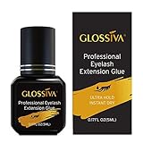 Glossiva Extra Strength Eyelash Extension Glue - Black Adhesive/for Semi-Permanent Extensions - Long Lasting, Strong Hold (5ml)