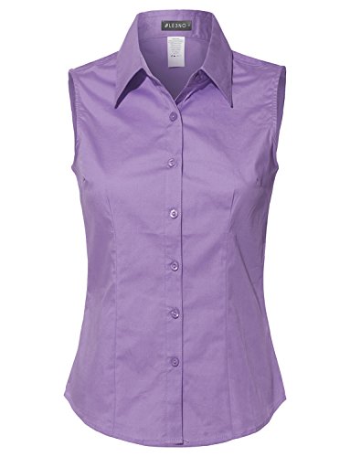 LE3NO Womens Lightweight Cotton Sleeveless Button Down Shirt Lilac