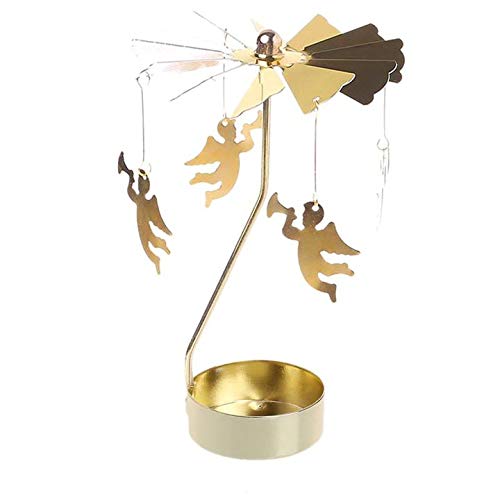 JK Home Spinning Tealight Candle Holder Lanterns Wedding Home Table Decoration Valentine's Day Gift L:Gold Angel