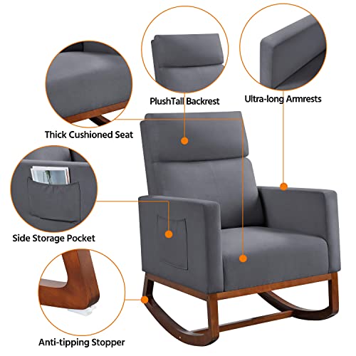Yaheetech Rocking Chair Nursery Upholstered Glider Chair With Rubber