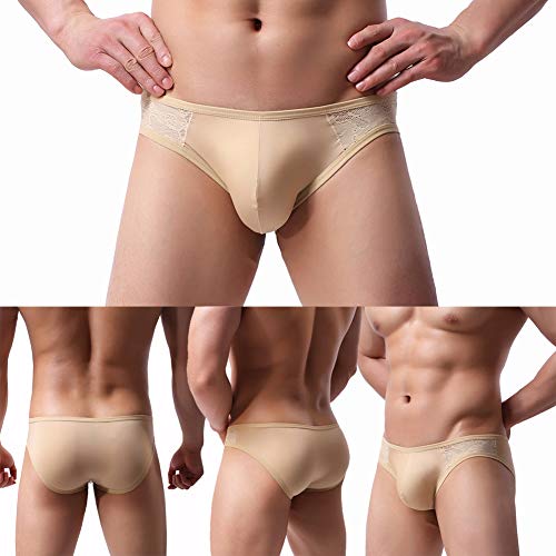 KAMUON Men's Sexy Lace Splice Silky Smooth Quick Dry Briefs Underwear Panties (L : Waist 34"-36", 7 Pack-Multicolor #3)