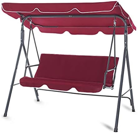 Strattore Garden Hammock Swing Chair 3 Seater Patio Cushioned Bench Bed Seat with Canopy Outdoor - Spicy Cherry