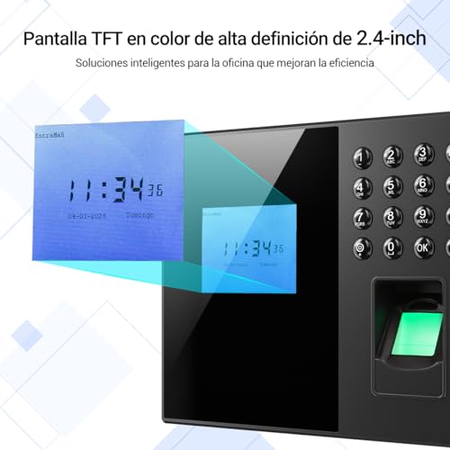vantisan Checador de Entrada y Salida, Reloj Checador Huella Digital Biométrica, 2.4” Pantalla TFT, Soporta 1000 Huellas Dactilares/500 Tarjetas/500 Contraseñas, con español, exportación Flash USB