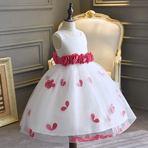 Easter Day Girls Tutu Bow Dress Flower Petals Princess Dress with 3D Roses for Birthday Wedding Party (7/8, Red) - Thumbnail 2