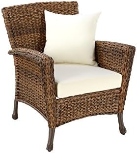 W Unlimited Rustic Collection Outdoor Furniture Light Brown Rattan Wicker 1x Arm Chair Garden Patio Furniture Conversation Set, Lounger Deep Seating Sectional Cushions