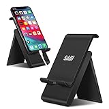 Adjustable Cell Phone Stand, SAIJI Phone Stand for Desk with Anti-Scratch and Charging Dock, Foldable Stand Compatible for ipad Tablet Smartphones - Black