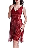 HiMiss Women Sexy Long Lace Lingerie Babydoll Nightdress V Neck Chemise Sleepwear