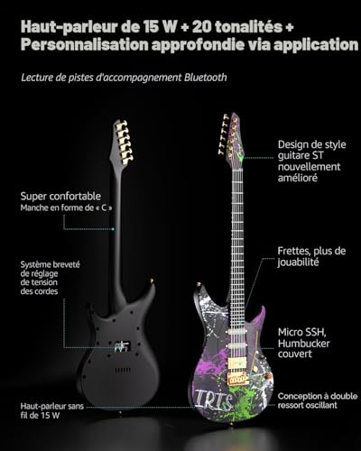 Enya Inspire Carbon Fiber Smart Electric Guitar with 15W Wireless Speaker, 20 Different Sounds, Built-in Presets, Charging Cable, Tuning Key, Guitar Case