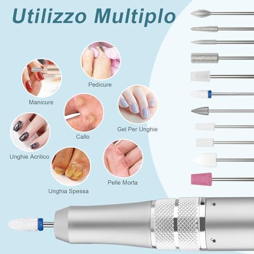 Kredioo Professional Nail Drill 35000RPM, Nail Cutter, Electric Nail File, Manicure and Pedicure, Electric Drill for Removing Gel/Nail Polish, Silver