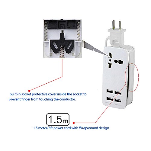 image for Portable Power Strip Travel Outlets, AGPtek 5V 21W 1Ax4 USB Ports 110V