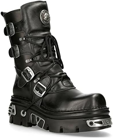 Amazon.com | New Rock 407-S1 Silver Cross BOOTS Black Leather