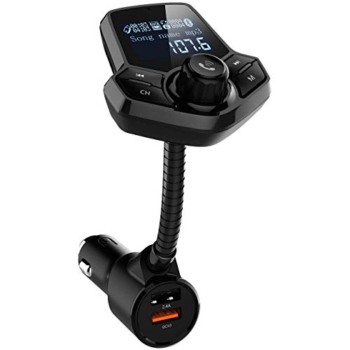 in-Car Bluetooth FM Transmitter Wireless Radio Adapter Hands-Free Car Kit with 1.44 Inches Display TF Card Mp3 Player Dual USB Ports AUX Input/Output Voltmeter Function for Smart Phones Audio (Black)