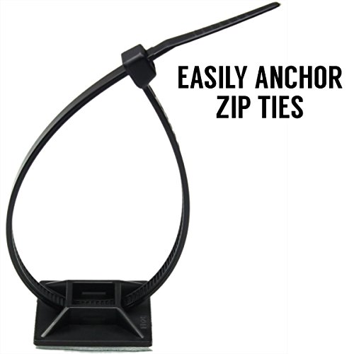 Zip-Tie-Adhesive-Backed-Mounts-100-Pack-by-Nova-Supply-Professional-Grade-UV-Black-Cable-Tie-Bases-11-x-11-Screw-Hole-Anchor-Point-Provides-Optimal-Strength-for-Long-Term-Durability-Use