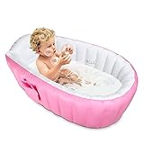 Inflatable Baby Bathtub,Topist Portable Mini Air Swimming Pool Kid Infant Toddler Thick Foldable Shower Basin with Soft Cushion Central Seat (Pink) 3-5 Days Arrive Guarantee