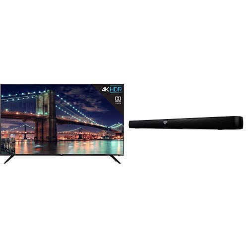 TCL 75R617 75-Inch 4K Ultra HD Roku Smart LED TV (2019 Model) and TCL Alto 7 2.0 Channel Home Theater Sound Bar with Built-in Subwoofer - TS7000, 36", Black