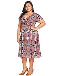 Jose Elgate MMPC mujeres Plus tamaño V cuello Midi vestido manga corta Vintage Floral Swing Casual vestidos