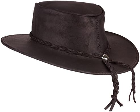 Men's Genuine Leather Outback Cowboy Hat (Brown, Small)