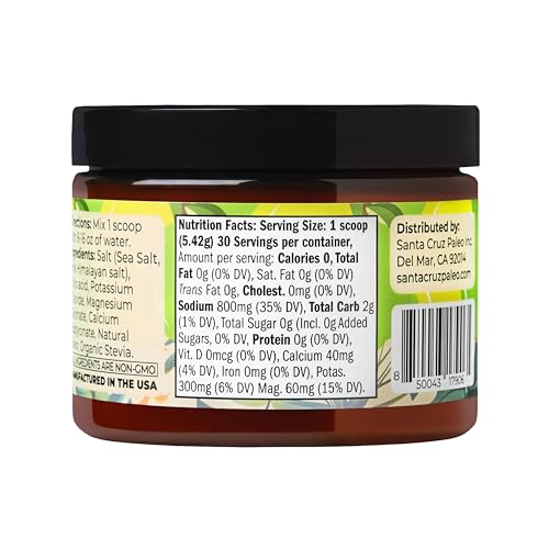 Santa Cruz Paleo Electrolyte Powder, Lemon Lime Flavor, Sugar Free Hydration Drink Mix with Himalayan Pink Salt, Sea Salt, Magnesium Glycinate, Potassium Chloride, Sweetened with Stevia, 30 Servings